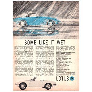 1965 Lotus Elan Convertible Roadster Some Like It Wet Vintage Print Ad Sketch